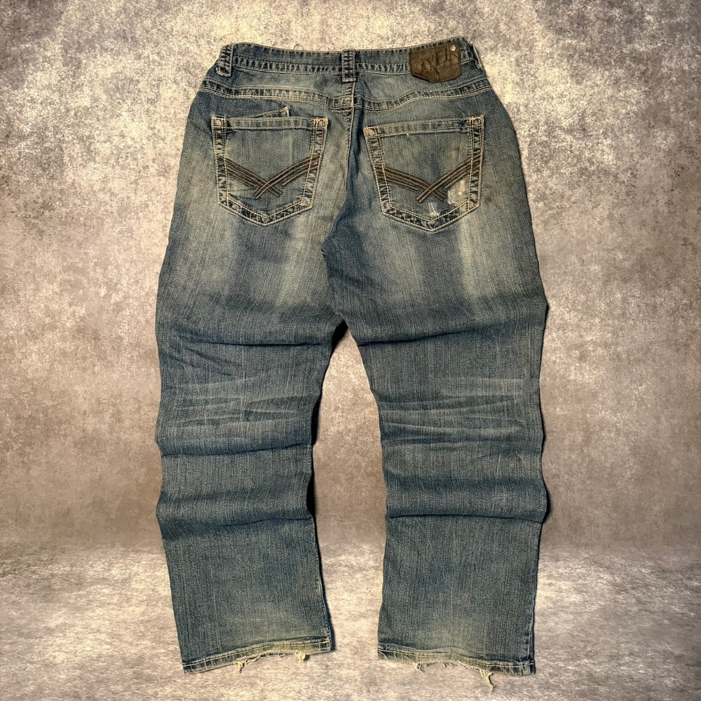 Axel Wolcott Mens Vintage Bootcut Distressed Blue Jeans Size 32x32